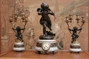 style Mantle clock set in Bronze and marble, Belgium 19th century