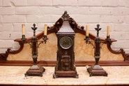3 pc. gothic clock set in walnut and bronze
