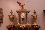3 pc onyx and gilt bronze clock set