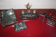 7pc marble and bronze inkwell set 19th century