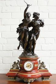 marble and bronze clock with bronze statue 19th century