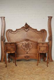 Walnut Louis XV bed + pair of nightstands