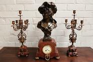 3 Pc Bronze with marble clock set signed by Nelson 19th century