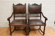 Pair walnut Henri II arm chairs 19th c.