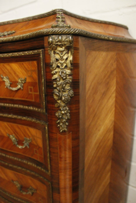 Rosewood Bombe Secretary Desk With Bronze 19th Century Houtroos