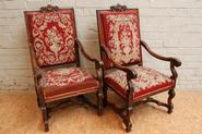 Pair walnut arm chairs 19th century