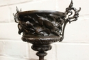 Hunt style Bronze vases on marble base with hunting scenes in bronze wood marble, France 19th century