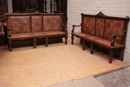 Regency style Hall benches in Walnut and leather, France 19th century