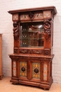 Renaissance style Display cabinet in walnut and faience, France 19th century