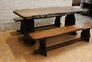 style Farm table and matching benches in elm, France 1920