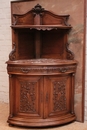 Henri II style Corner cabinet in walnut and marble, France 19th century