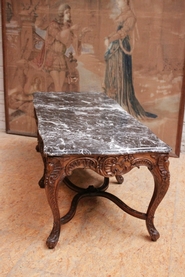 Louis XV marble top coffee table in walnut