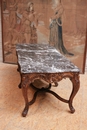 Louis XV style Coffee table in walnut and marble, France 1920