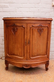 Louis XV style bombe corner cabinet in walnut with marble top