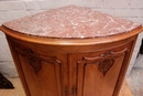 Louis XV style Corner cabinet in walnut and marble, France 1900