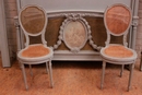 Louis XVI style Paint bed  chairs and end tables in paint wood, France 1900
