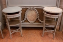 Louis XVI style Paint bed  chairs and end tables in paint wood, France 1900