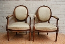Louis XVI style Pair arm chairs in Walnut, France 19th century