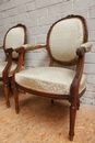 Louis XVI style Pair arm chairs in Walnut, France 19th century