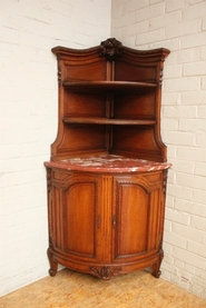Oak Louis XVI bombe corner cabinet with red marble