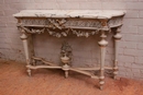 Louis XVI style Wall console in paint wood plaster marble, France 19th century