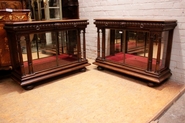 Pair Renaissance style display cabinets with bronze doors