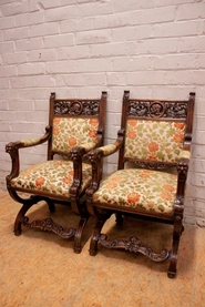 Renaissance arm chairs in walnut