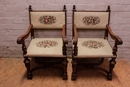 Renaissance style Arm chairs and 4 chairs in Walnut, France 1900