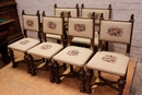 Renaissance style Arm chairs and 4 chairs in Walnut, France 1900