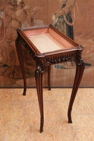 Walnut Louis XV display table with beveled glass