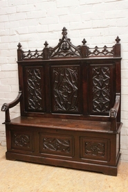 19th century gothic hall bench in oak