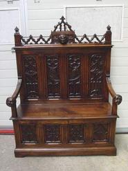 walnut gothic hall bench 19th century