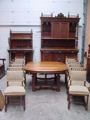 15 pc monumental walnut dinning set 19 century