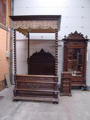 oak hunt bedroom with canopy bed 19th century