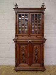 Little walnut display Henri II cabinet 19th century