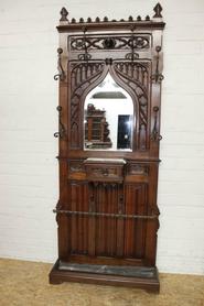 walnut gothic hall tree 19th century