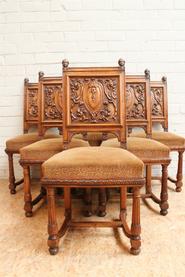 6 Walnut Henri II chairs 19th century