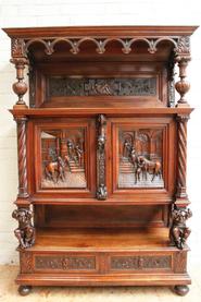 Walnut figural Gothic/Henri II cabinet 19th century