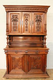 Walnut gothic cabinet signed by Mercier Paris