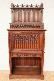 oak gothic credenza signed and dated by the maker