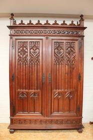 monumental solid walnut gothic armoire 19th century