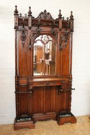 Solid walnut gothic hall tree 19 th centuy