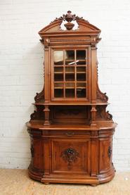 Solid walnut monumental Henri II bombay cabinet 19th century