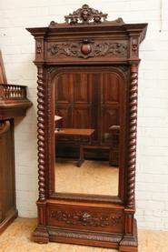 narrow oak hunt armoire 19th century