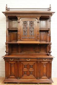 Monumetal walnut Henri II cabinet 19th century stamped by Krieger