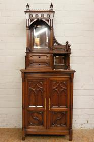 narrow walnut gothic cabinet 19th century