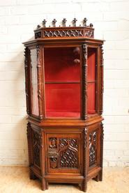 walnut gothic display cabinet 19th century