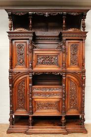 Walnut figural renaissance cabinet 19th century