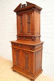 Walnut renaissance deux corps cabinet 19th century