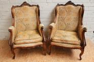 Pair walnut Louis XV bergeres 19th c